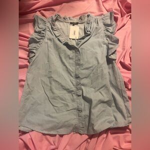 Women’s Light Blue Ruffled Sleeve Button-Front Blouse